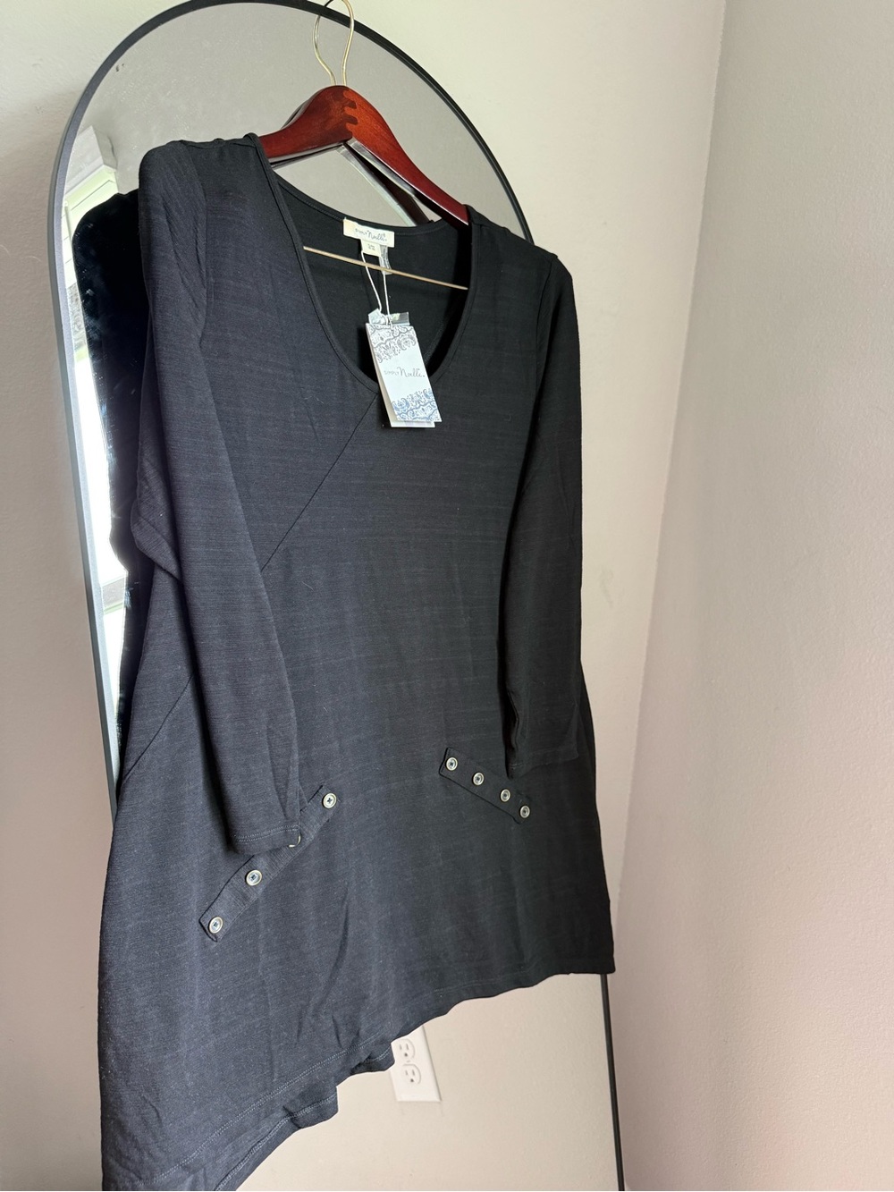 Simply Noelle Womens Top black Tunic V Neck Long Sleeve Rayon Stretch nwt